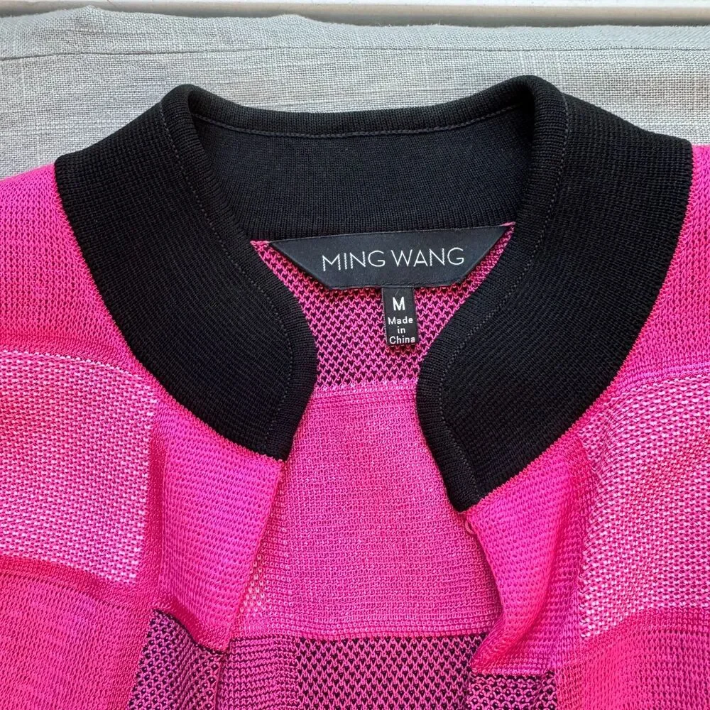 Ming Wang Women's M Black Pink Checkerboard Twin Set Cardigan Shell Rivets
